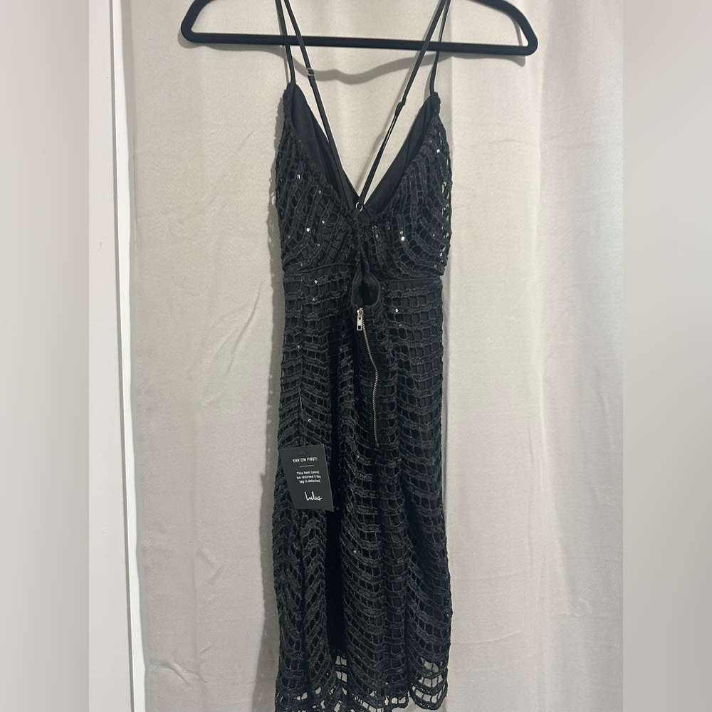 Lulu's Black Lace Sequin Dress